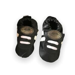 Shoo Shoos Black White Football Moccasins 6-12 mo Leather Soft Sole Shoes Silver